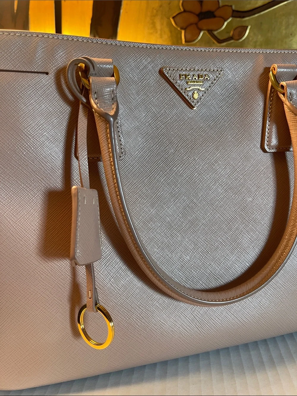 Prada Galleria Nude Saffiano Leather Double-Handle Satchel with Strap
